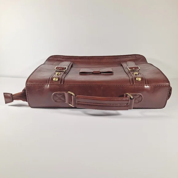 ECOSUSI Women's Briefcase Leather Laptop Brown Satchel with Bow Accent - Picture 6 of 9